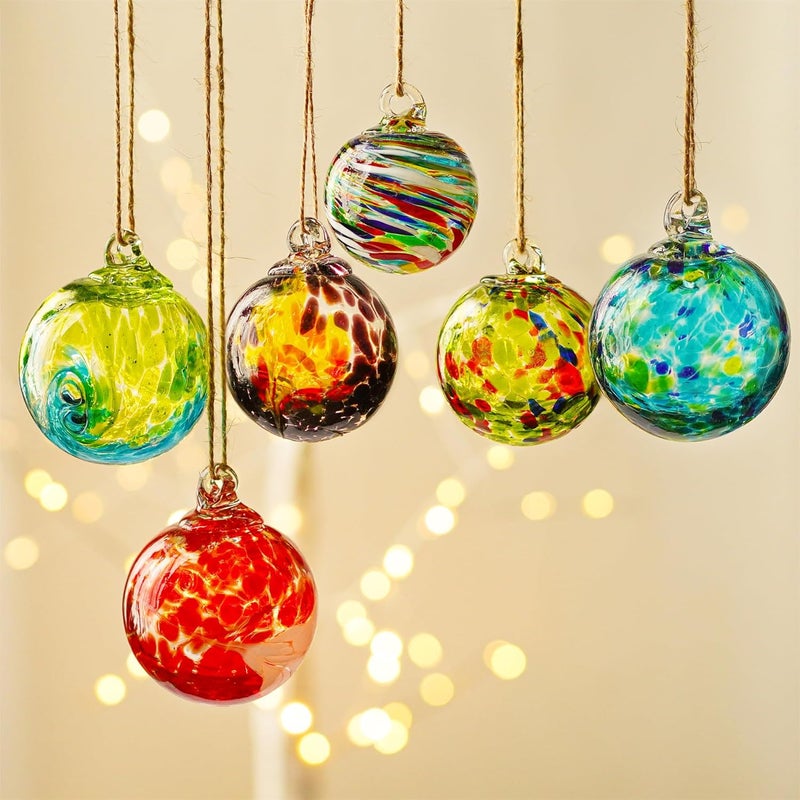 KRISININE 6pcs Hand-Blown Glass Christmas Ornaments Balls Hanging Glass Balls Witches Ball Gazing Ball for Home Window Outdoor Garden Patio Xmas Tree Décor - Image 3